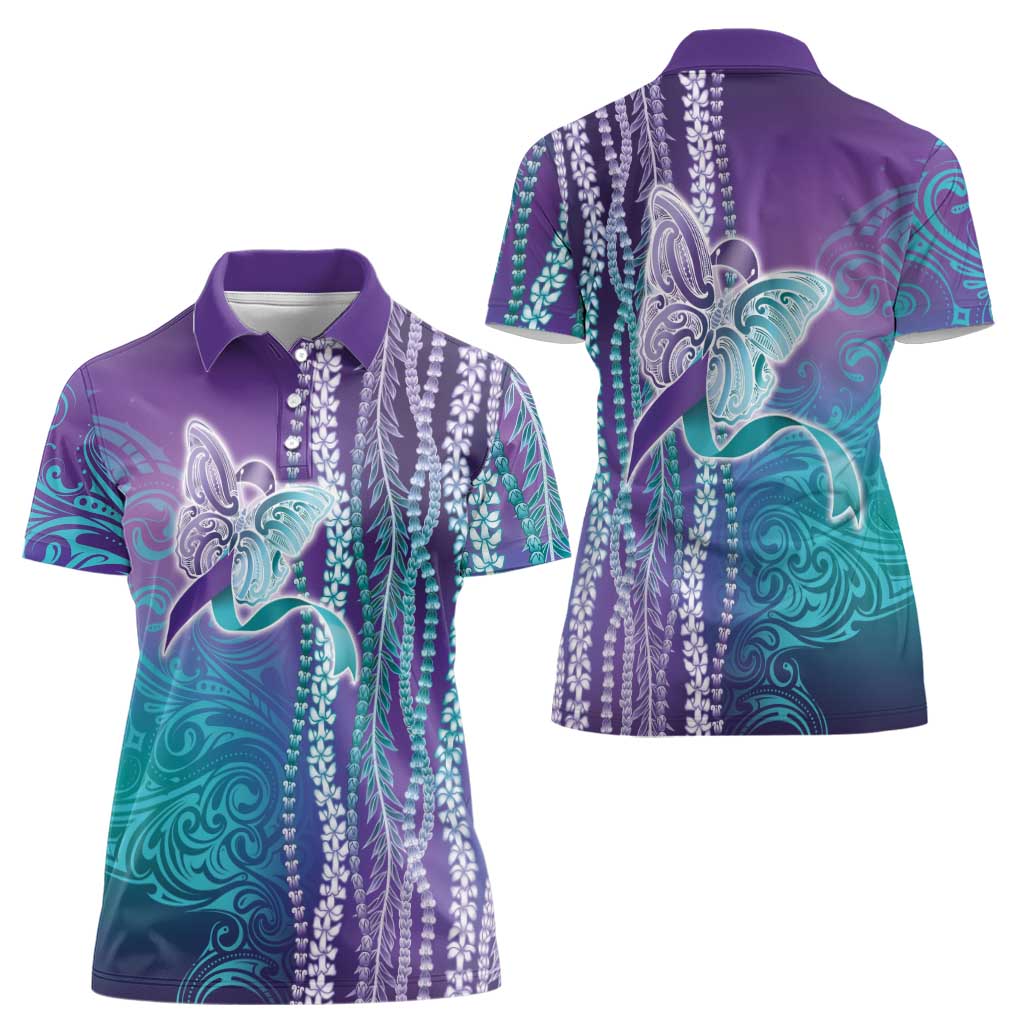 Suicide Prevention Awareness Women Polo Shirt Maile Pikake Lokelani Crown Flower Lei Inspired