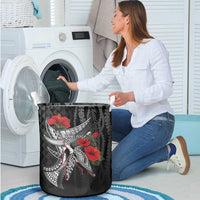 Hawaiian Honu Personalized Laundry Basket Black Tribal Hook Pattern