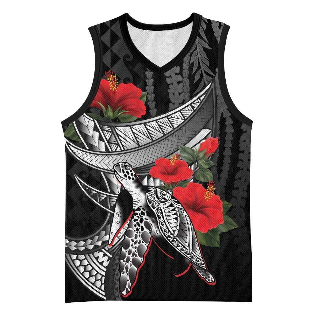 Hawaiian Honu Personalized Basketball Jersey Black Tribal Hook Pattern