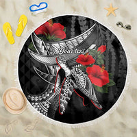 Hawaiian Honu Personalized Beach Blanket Black Tribal Hook Pattern