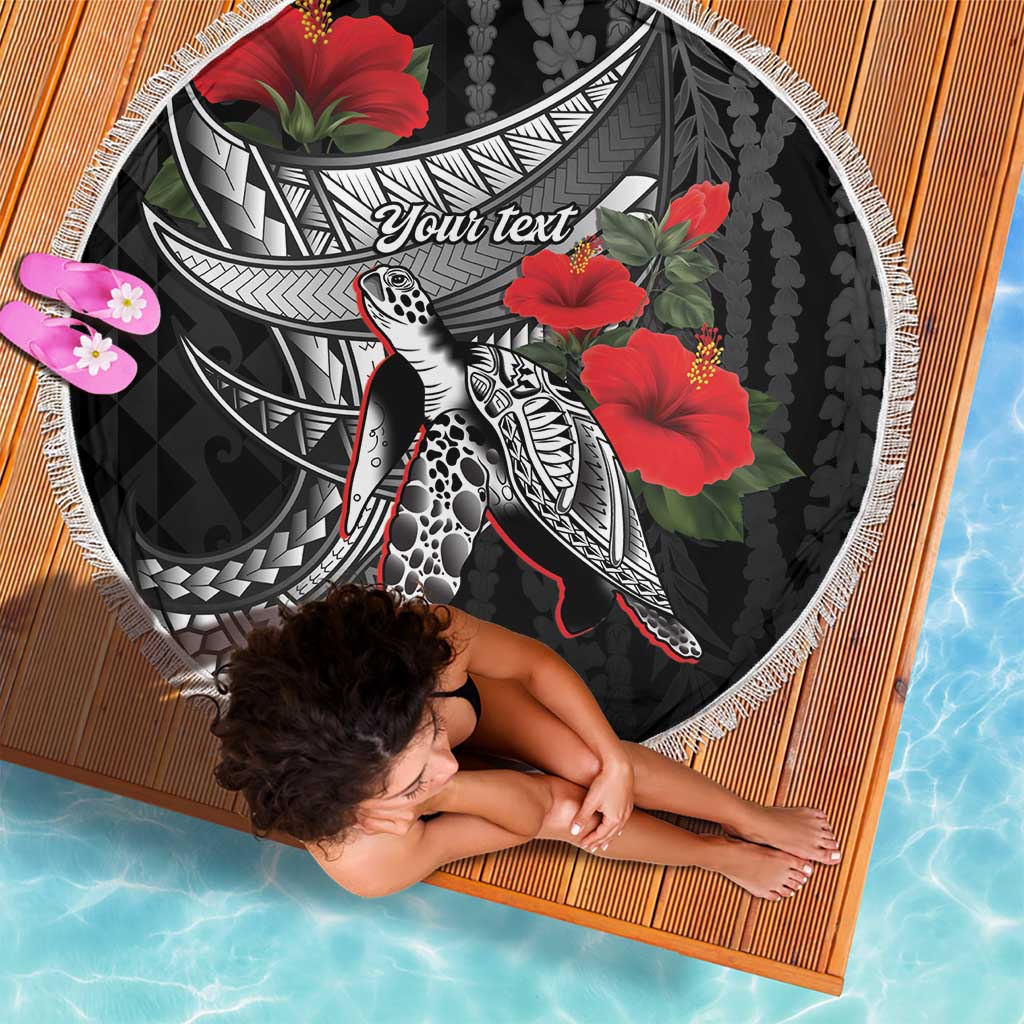 Hawaiian Honu Personalized Beach Blanket Black Tribal Hook Pattern