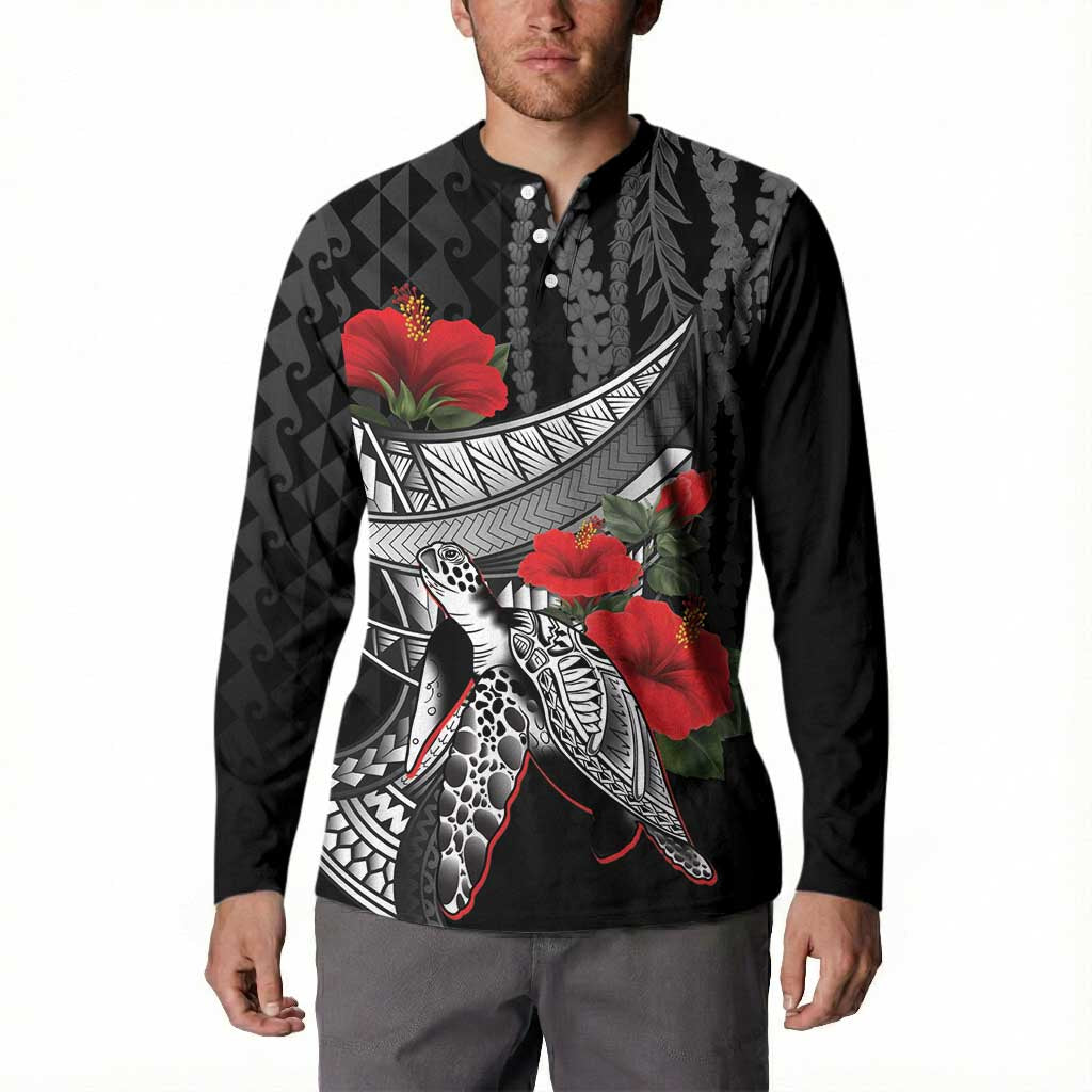 Hawaiian Honu Personalized Button Sweatshirt Black Tribal Hook Pattern