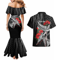 Hawaiian Honu Personalized Couples Matching Mermaid Dress and Hawaiian Shirt Black Tribal Hook Pattern