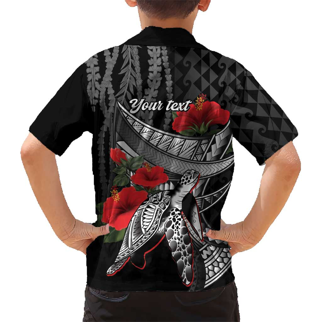 Hawaiian Honu Personalized Family Matching Long Sleeve Bodycon Dress and Hawaiian Shirt Black Tribal Hook Pattern LT9 - Polynesian Pride