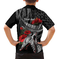 Hawaiian Honu Personalized Family Matching Long Sleeve Bodycon Dress and Hawaiian Shirt Black Tribal Hook Pattern LT9 - Polynesian Pride