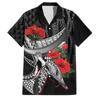 Hawaiian Honu Personalized Family Matching Long Sleeve Bodycon Dress and Hawaiian Shirt Black Tribal Hook Pattern LT9 Dad's Shirt - Short Sleeve Black - Polynesian Pride
