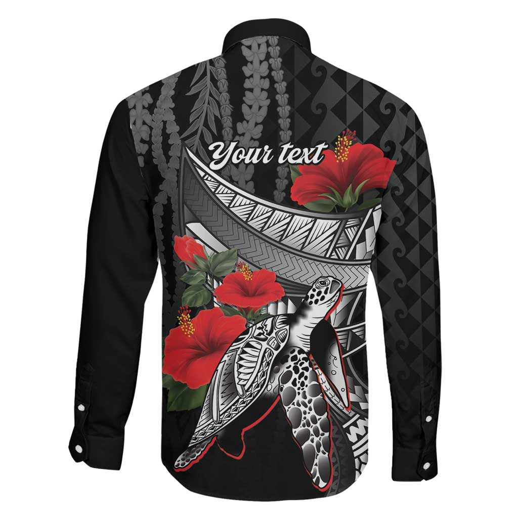 Hawaiian Honu Personalized Family Matching Long Sleeve Bodycon Dress and Hawaiian Shirt Black Tribal Hook Pattern LT9 - Polynesian Pride