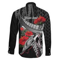 Hawaiian Honu Personalized Family Matching Long Sleeve Bodycon Dress and Hawaiian Shirt Black Tribal Hook Pattern LT9 - Polynesian Pride