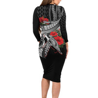 Hawaiian Honu Personalized Family Matching Long Sleeve Bodycon Dress and Hawaiian Shirt Black Tribal Hook Pattern LT9 - Polynesian Pride