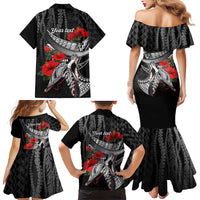 Hawaiian Honu Personalized Family Matching Mermaid Dress and Hawaiian Shirt Black Tribal Hook Pattern