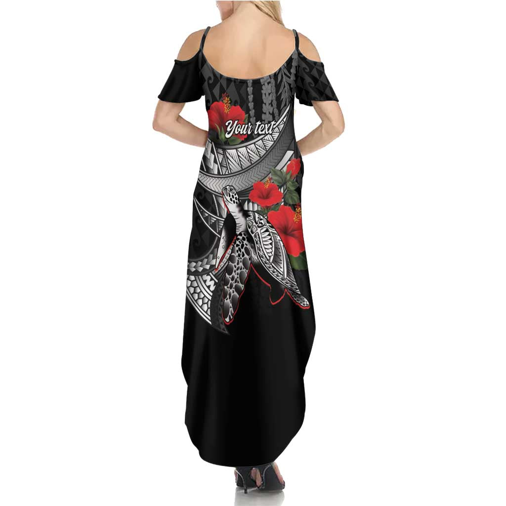 Hawaiian Honu Personalized Family Matching Summer Maxi Dress and Hawaiian Shirt Black Tribal Hook Pattern