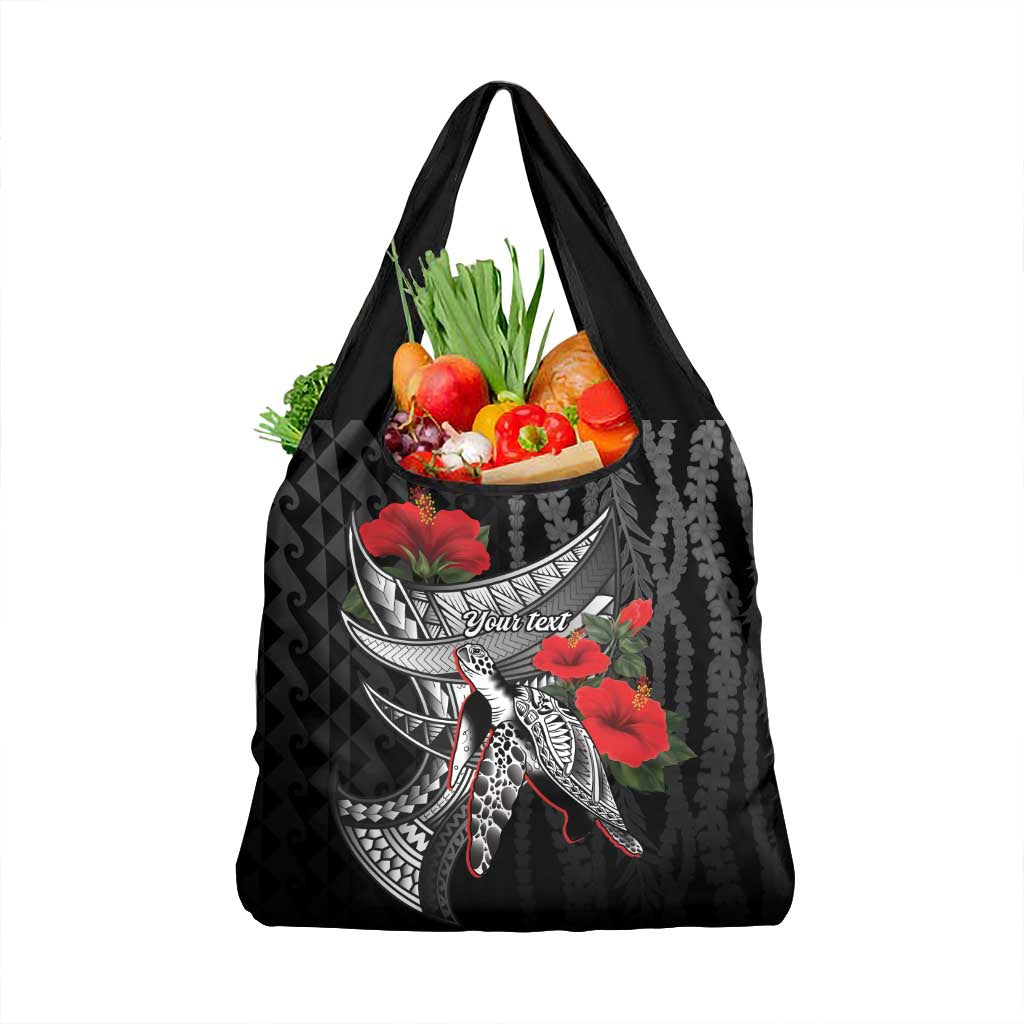 Hawaiian Honu Personalized Grocery Bag Black Tribal Hook Pattern