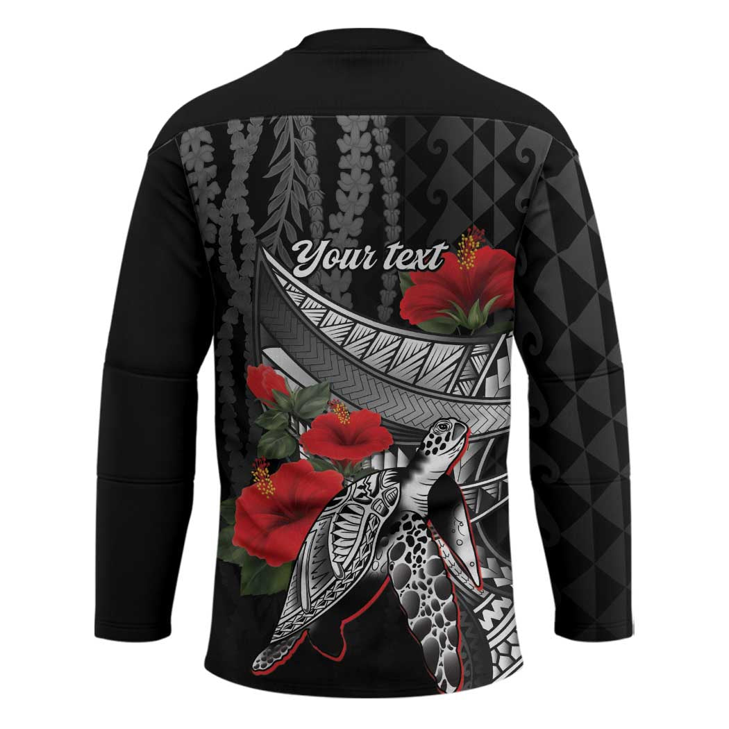 Hawaiian Honu Personalized Hockey Jersey Black Tribal Hook Pattern