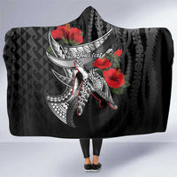 Hawaiian Honu Personalized Hooded Blanket Black Tribal Hook Pattern