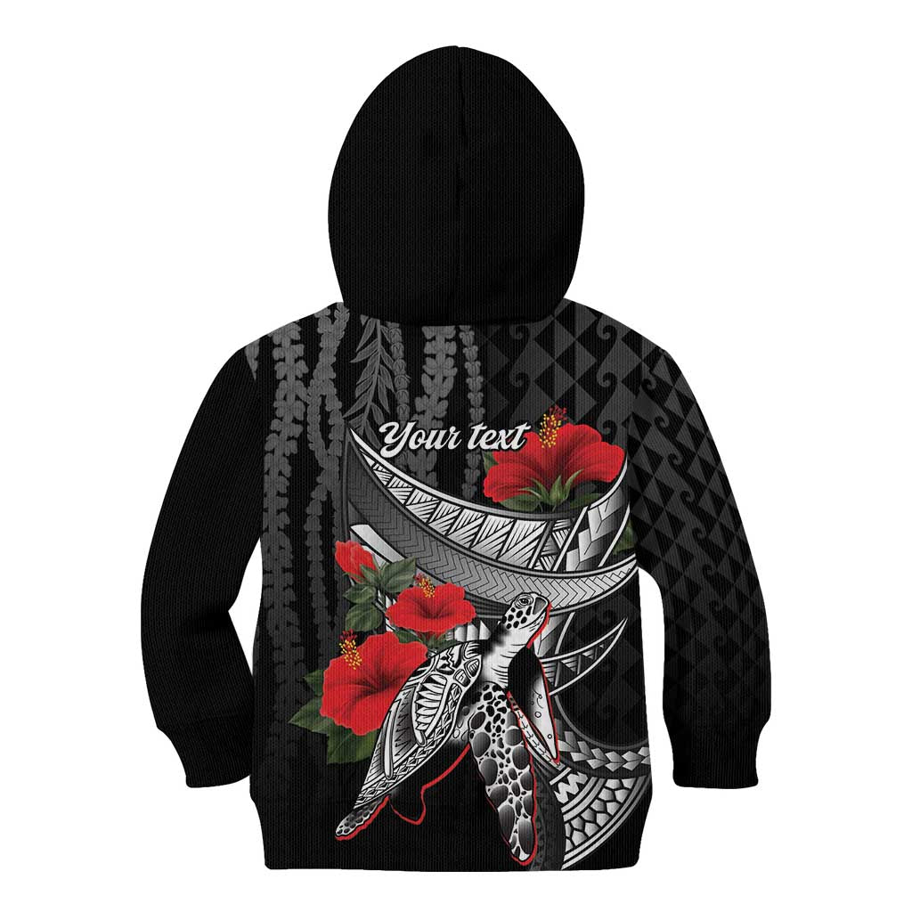 Hawaiian Honu Personalized Kid Hoodie Black Tribal Hook Pattern