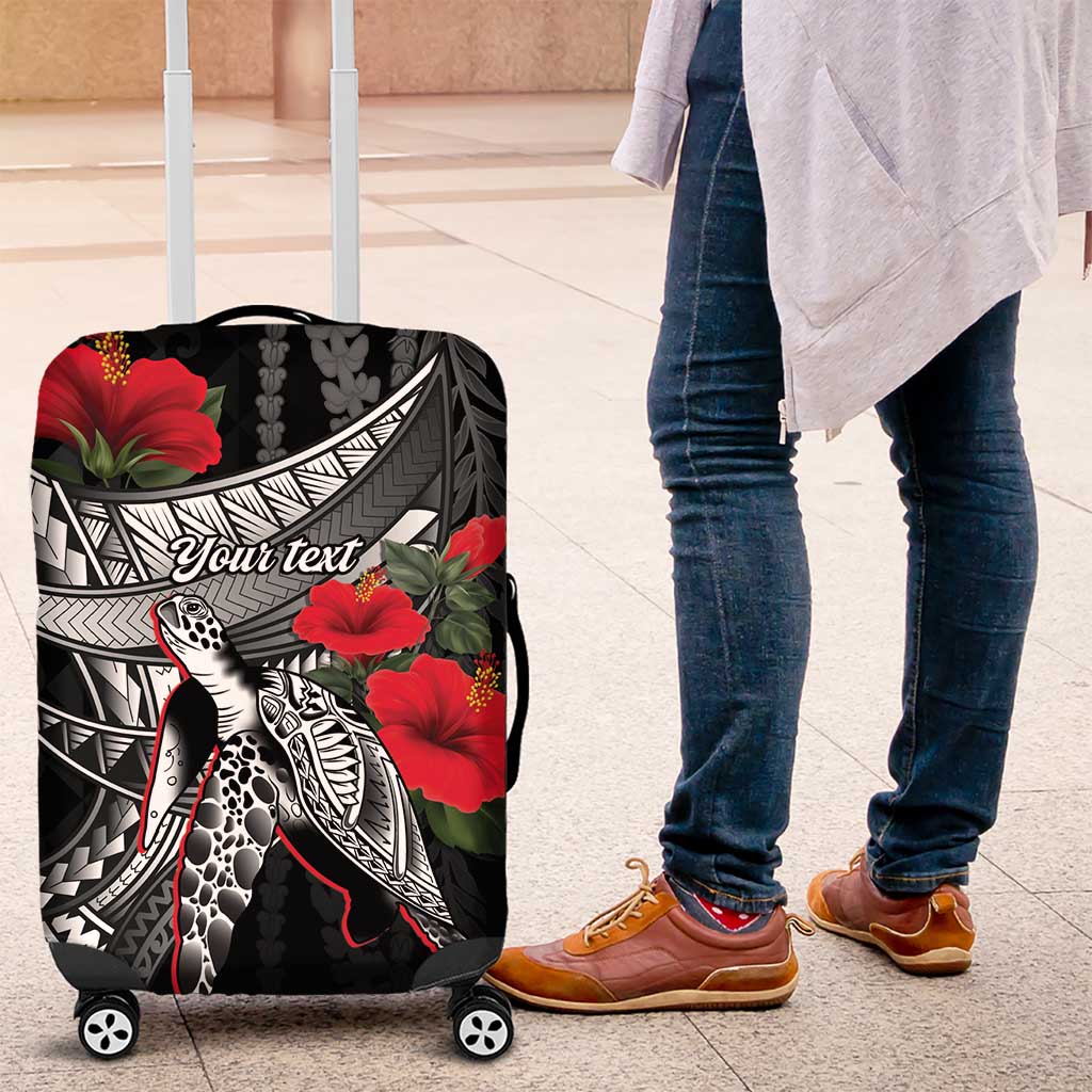 Hawaiian Honu Personalized Luggage Cover Black Tribal Hook Pattern