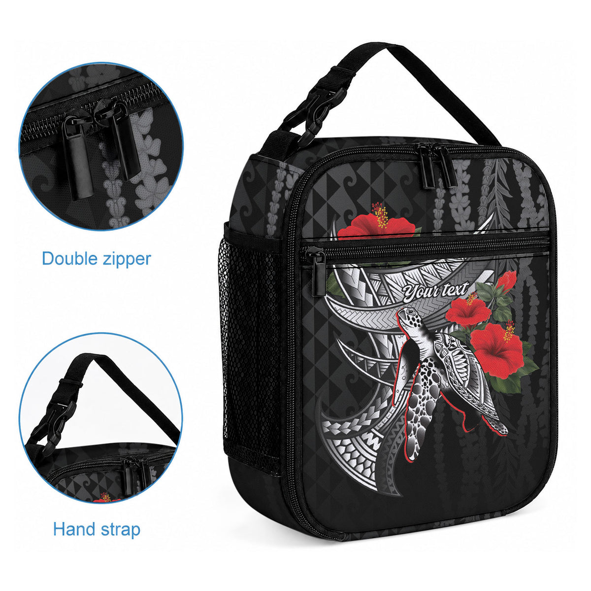 Hawaiian Honu Personalized Lunch Bag Black Tribal Hook Pattern LT9 - Polynesian Pride