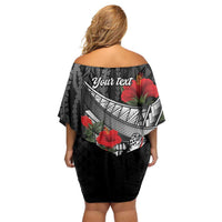 Hawaiian Honu Personalized Off Shoulder Short Dress Black Tribal Hook Pattern