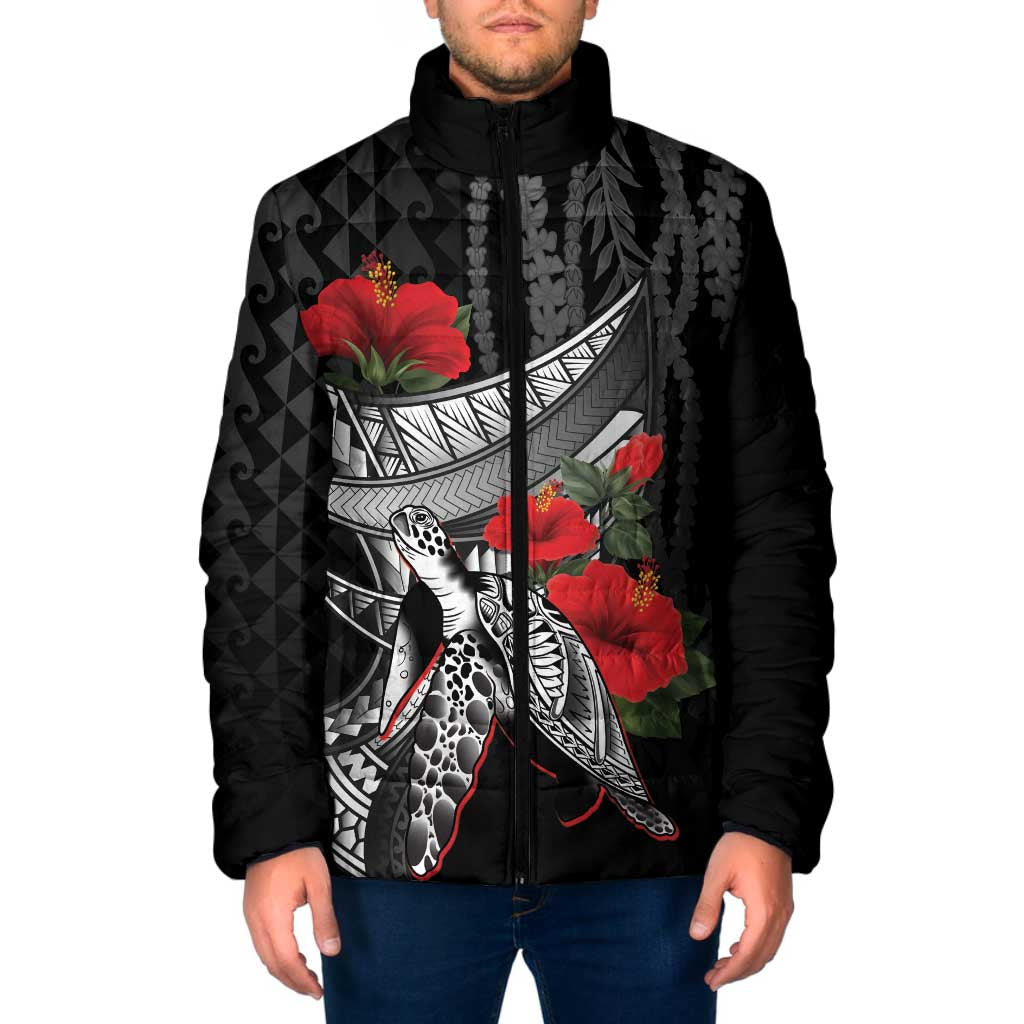 Hawaiian Honu Personalized Padded Jacket Black Tribal Hook Pattern