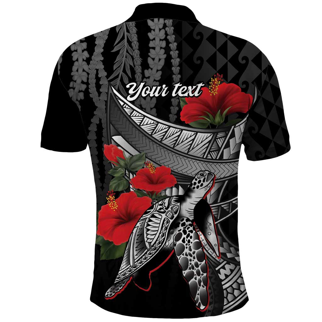 Hawaiian Honu Personalized Polo Shirt Black Tribal Hook Pattern