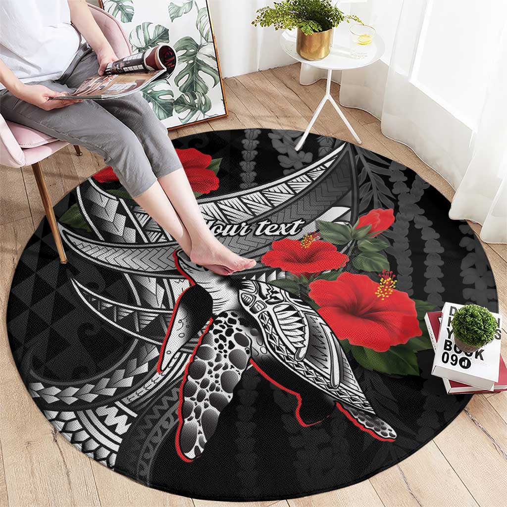 Hawaiian Honu Personalized Round Carpet Black Tribal Hook Pattern