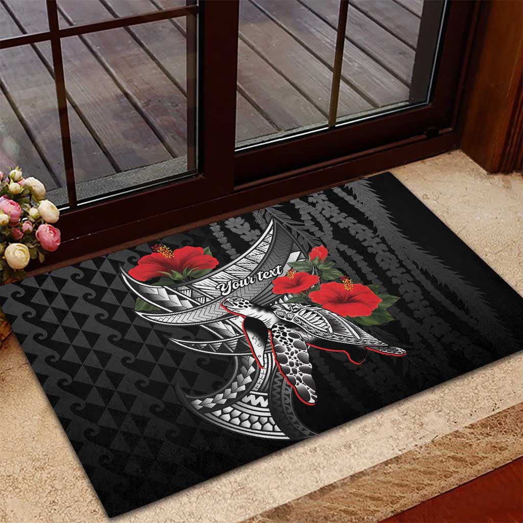 Hawaiian Honu Personalized Rubber Doormat Black Tribal Hook Pattern