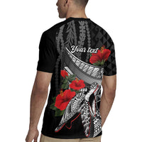 Hawaiian Honu Personalized Rugby Jersey Black Tribal Hook Pattern