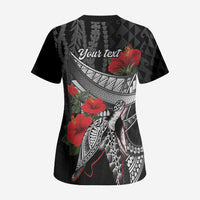 Hawaiian Honu Personalized Scrub Top Black Tribal Hook Pattern