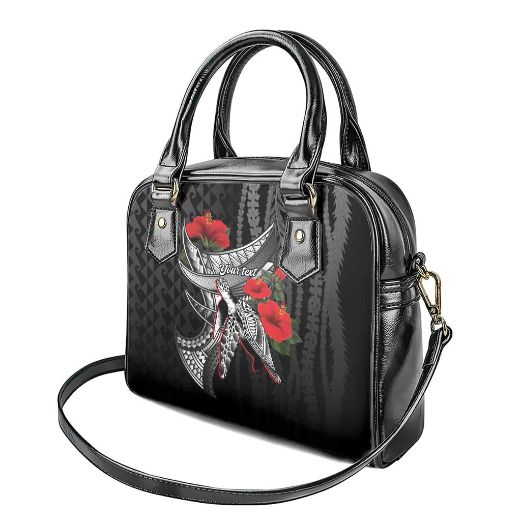 Hawaiian Honu Personalized Shoulder Handbag Black Tribal Hook Pattern