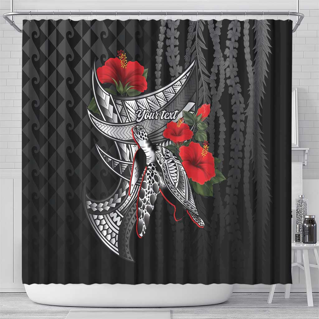 Hawaiian Honu Personalized Shower Curtain Black Tribal Hook Pattern