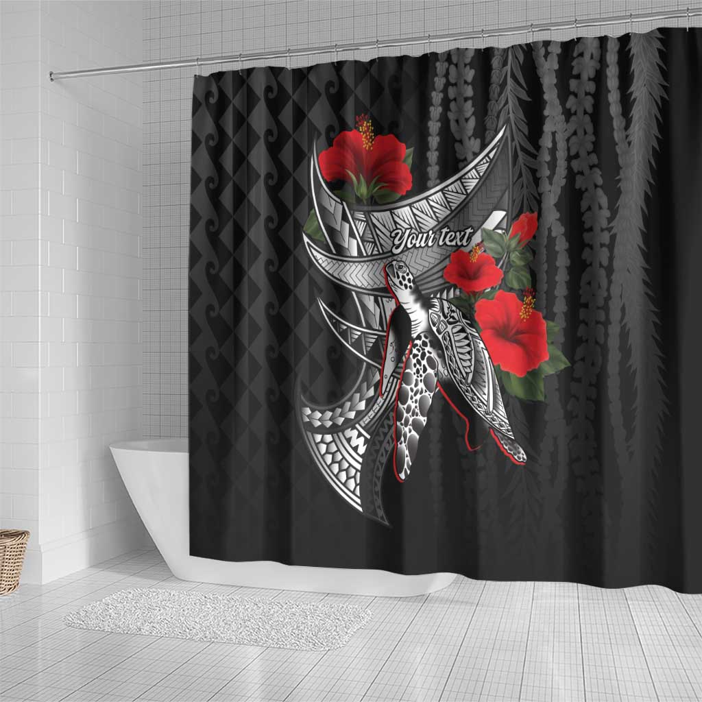 Hawaiian Honu Personalized Shower Curtain Black Tribal Hook Pattern