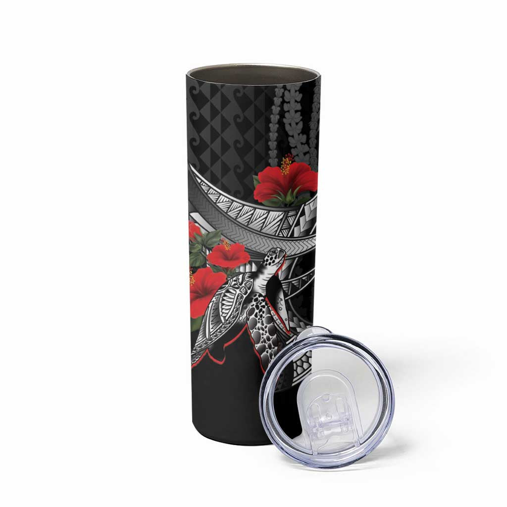 Hawaiian Honu Personalized Skinny Tumbler Black Tribal Hook Pattern