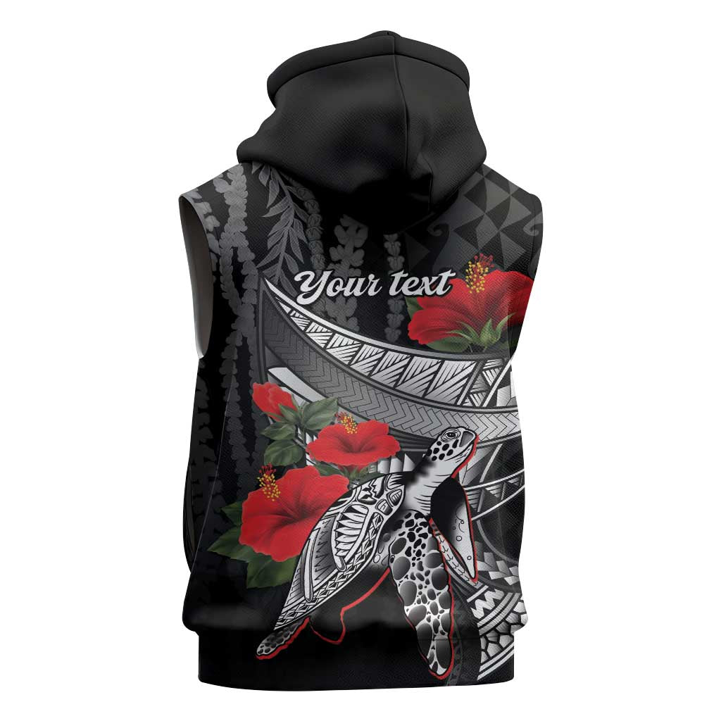Hawaiian Honu Personalized Sleeveless Hoodie Black Tribal Hook Pattern