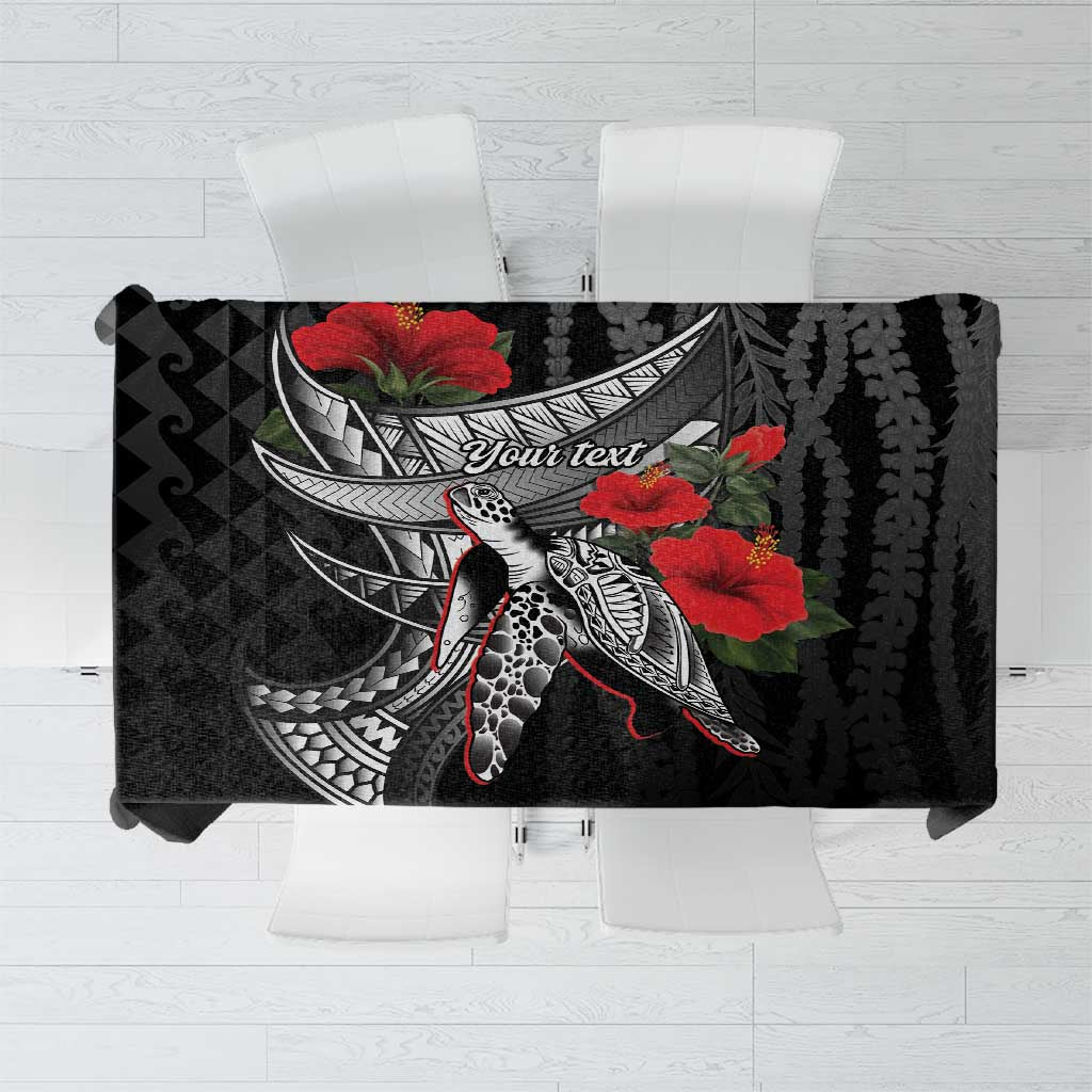 Hawaiian Honu Personalized Tablecloth Black Tribal Hook Pattern