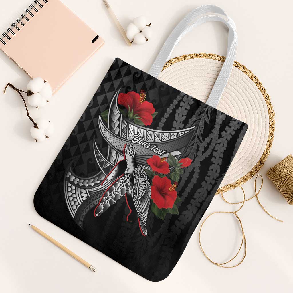 Hawaiian Honu Personalized Tote Bag Black Tribal Hook Pattern