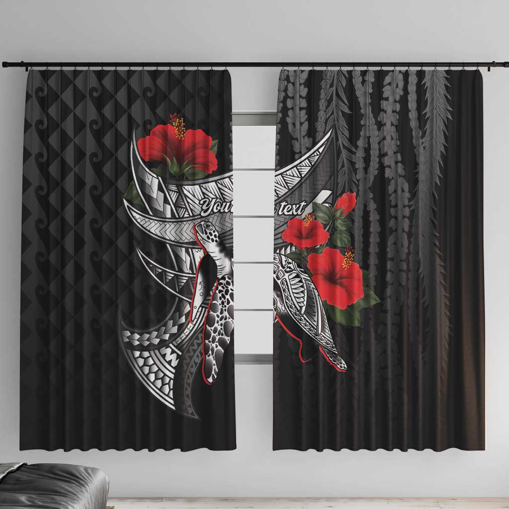 Hawaiian Honu Personalized Window Curtain Black Tribal Hook Pattern