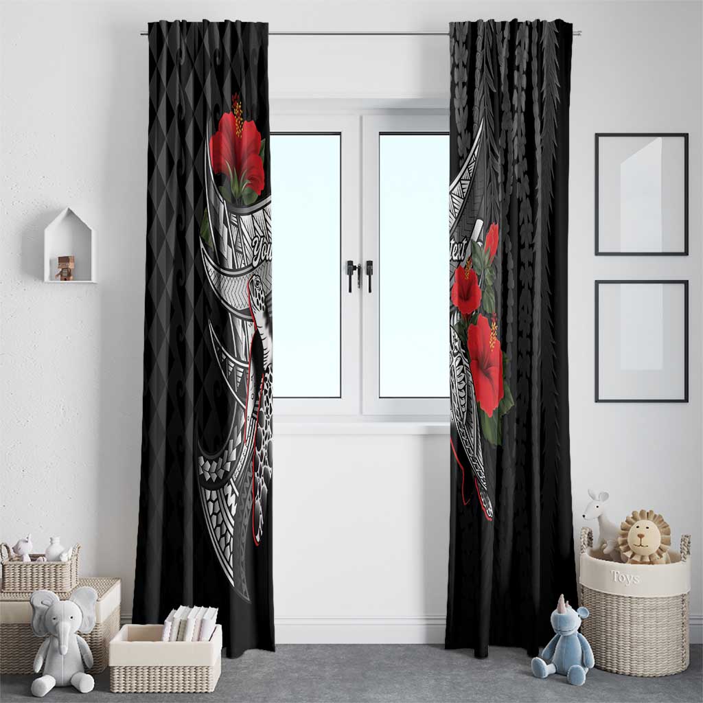 Hawaiian Honu Personalized Window Curtain Black Tribal Hook Pattern