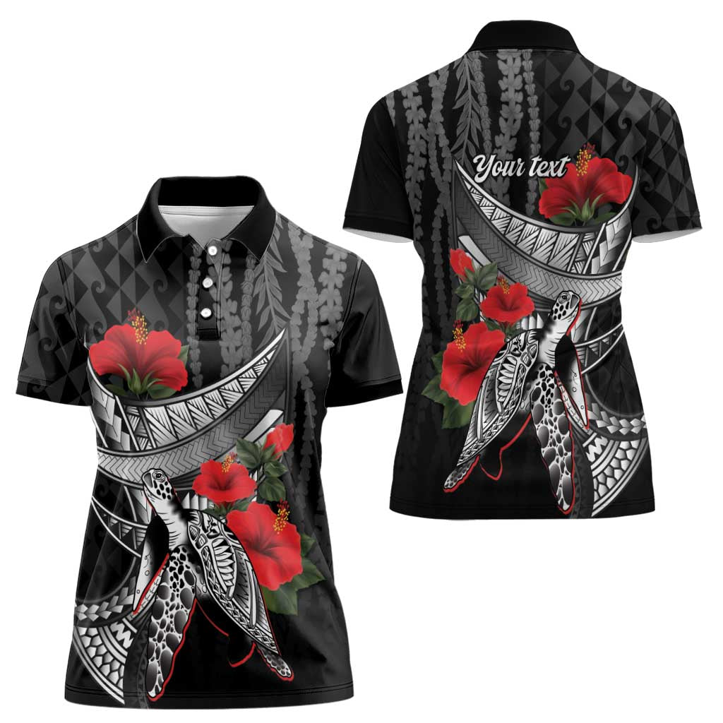 Hawaiian Honu Personalized Women Polo Shirt Black Tribal Hook Pattern