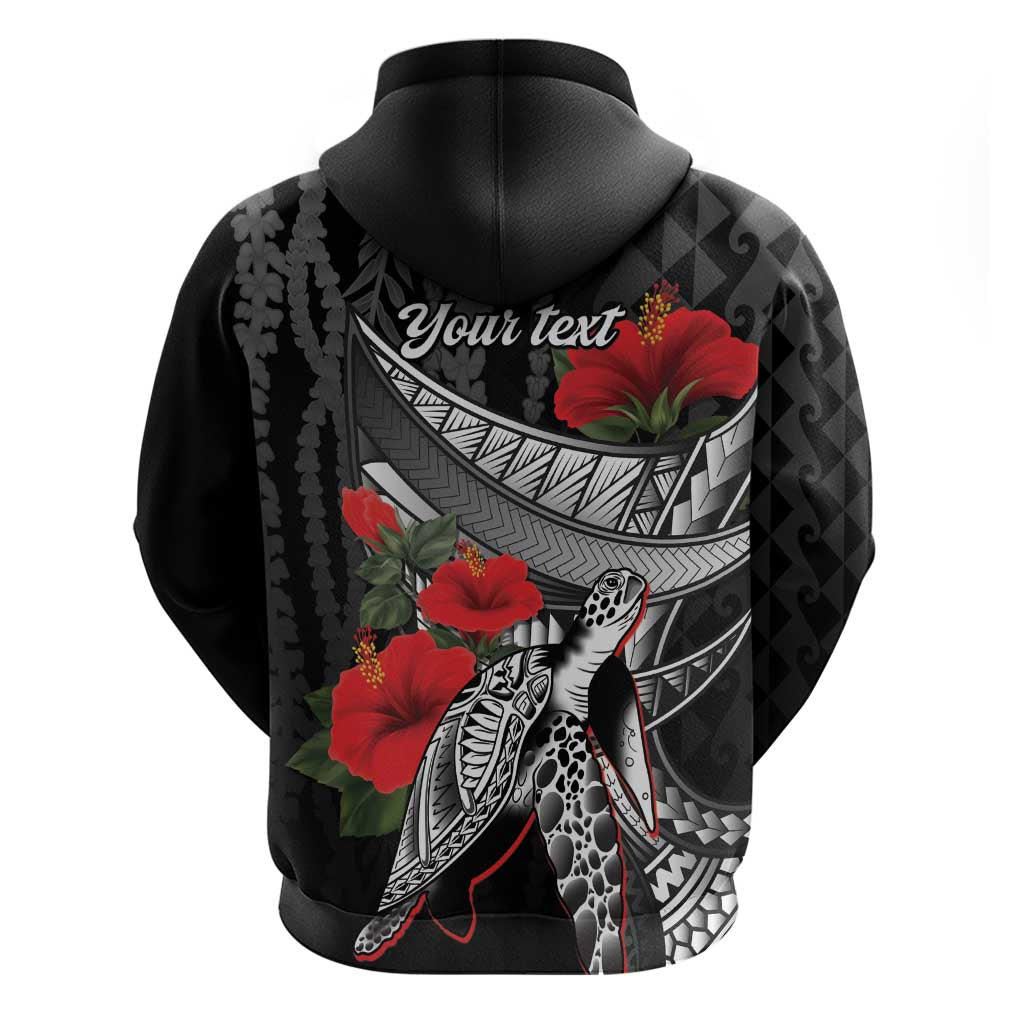 Hawaiian Honu Personalized Zip Hoodie Black Tribal Hook Pattern