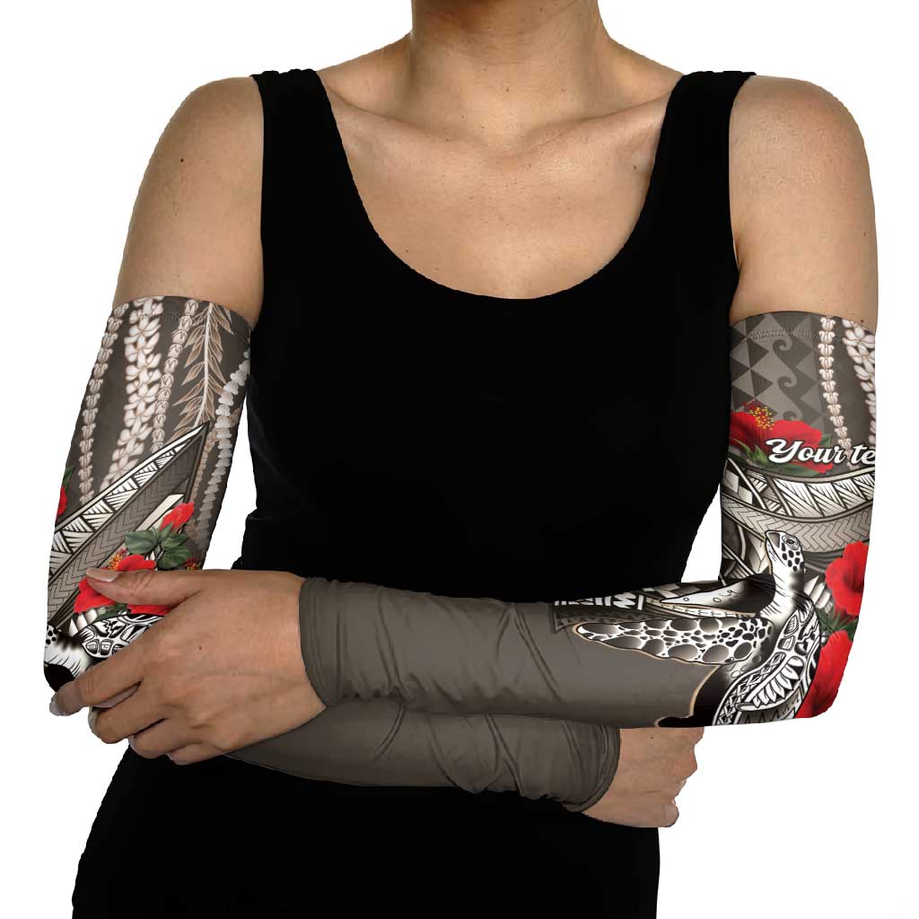Hawaiian Honu Personalized Arm Sleeves Mocha Mousse Hibiscus Tribal Hook Pattern