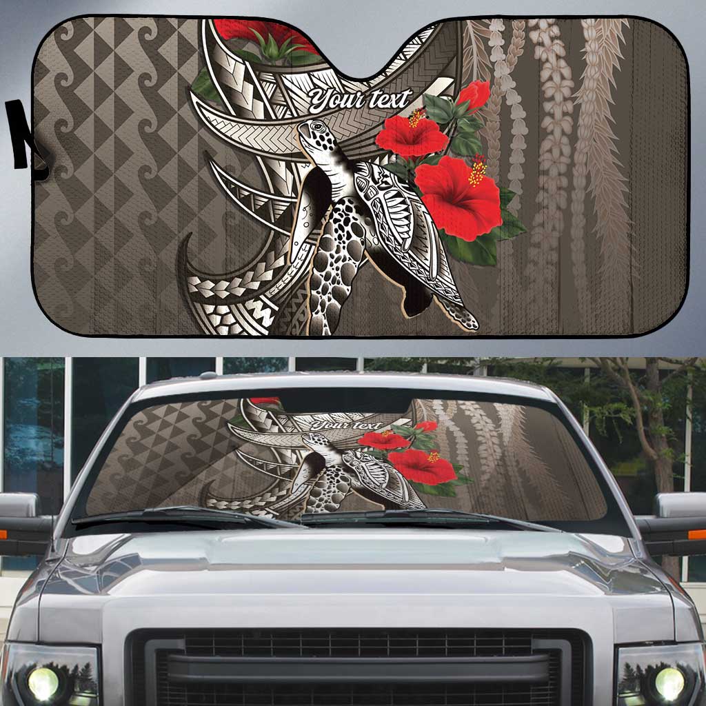 Hawaiian Honu Personalized Auto Sun Shade Mocha Mousse Hibiscus Tribal Hook Pattern