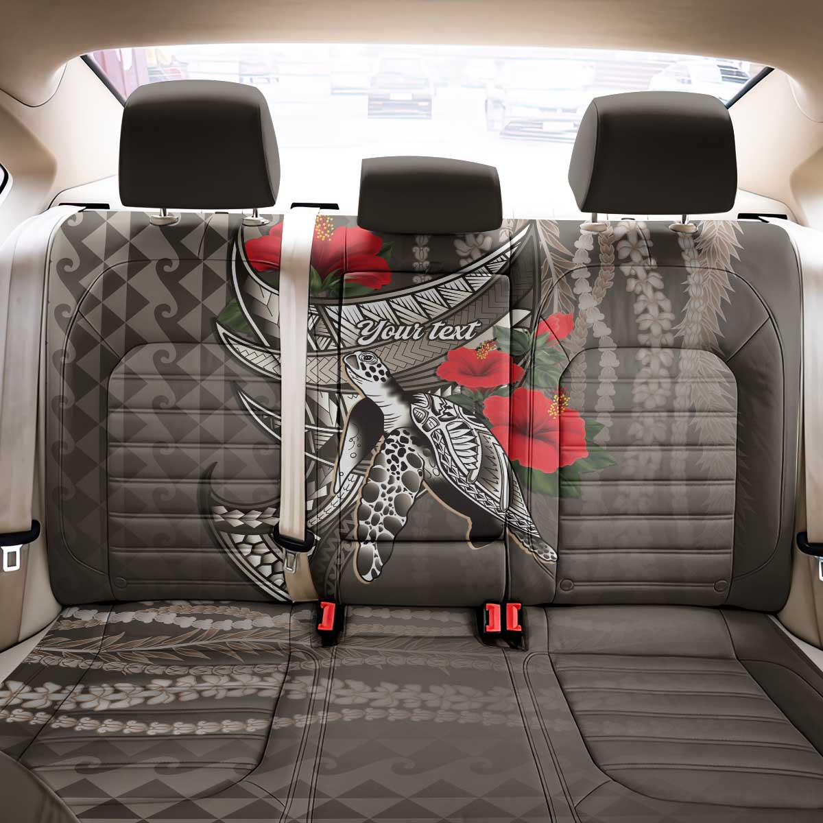 Hawaiian Honu Personalized Back Car Seat Cover Mocha Mousse Hibiscus Tribal Hook Pattern