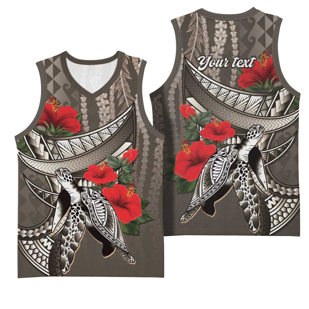 Hawaiian Honu Personalized Basketball Jersey Mocha Mousse Hibiscus Tribal Hook Pattern