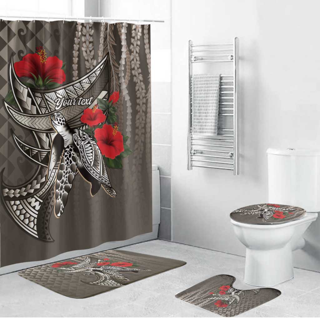 Hawaiian Honu Personalized Bathroom Set Mocha Mousse Hibiscus Tribal Hook Pattern