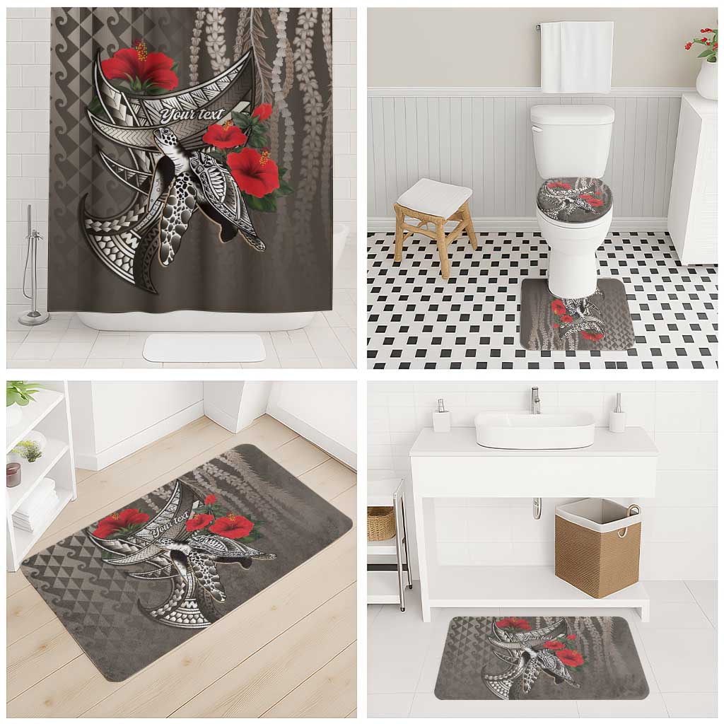 Hawaiian Honu Personalized Bathroom Set Mocha Mousse Hibiscus Tribal Hook Pattern