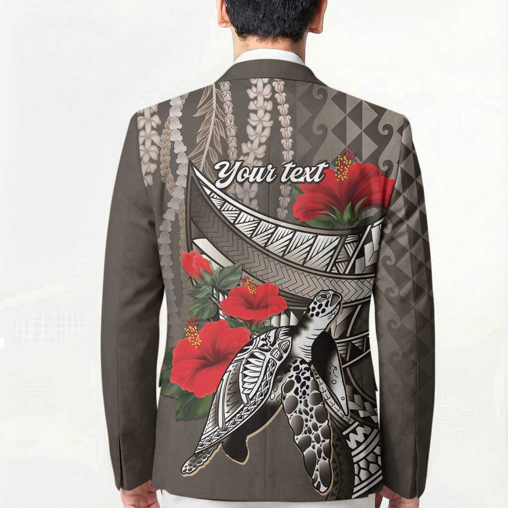 Hawaiian Honu Personalized Blazer Mocha Mousse Hibiscus Tribal Hook Pattern