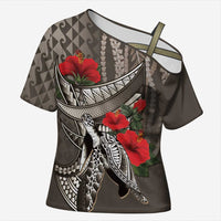 Hawaiian Honu Personalized Cross Shoulder Shirt Mocha Mousse Hibiscus Tribal Hook Pattern