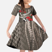 Hawaiian Honu Personalized Family Matching Long Sleeve Bodycon Dress and Hawaiian Shirt Mocha Mousse Hibiscus Tribal Hook Pattern