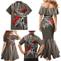 Hawaiian Honu Personalized Family Matching Mermaid Dress and Hawaiian Shirt Mocha Mousse Hibiscus Tribal Hook Pattern