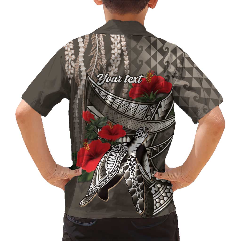 Hawaiian Honu Personalized Family Matching Off Shoulder Maxi Dress and Hawaiian Shirt Mocha Mousse Hibiscus Tribal Hook Pattern
